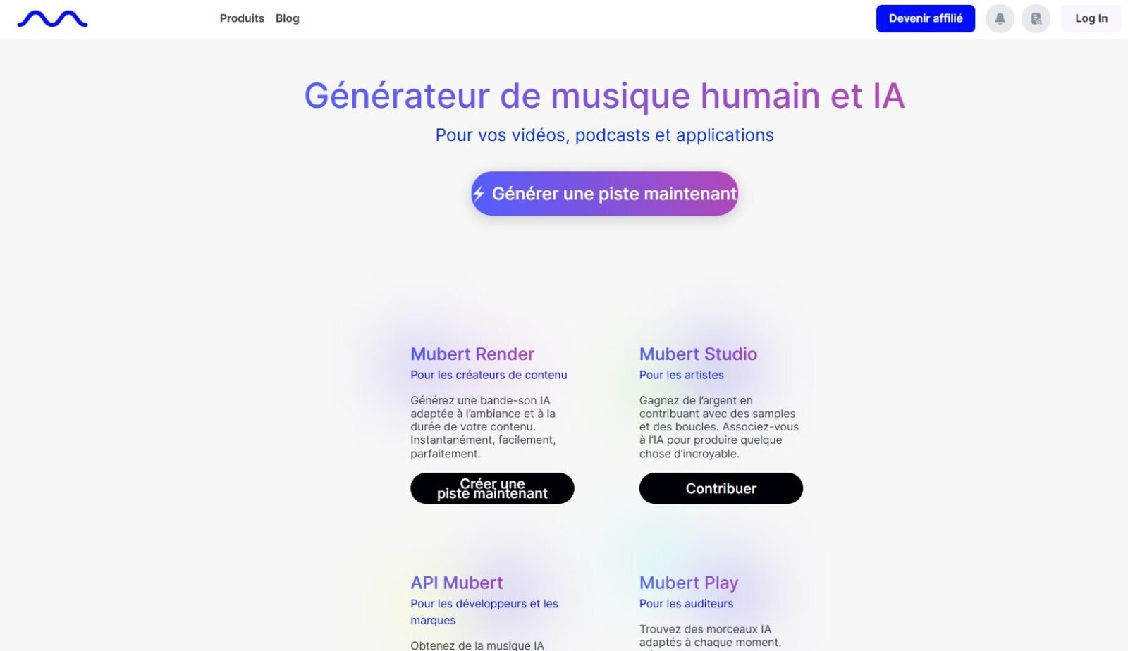 Mubert interface générateur musique IA 2026